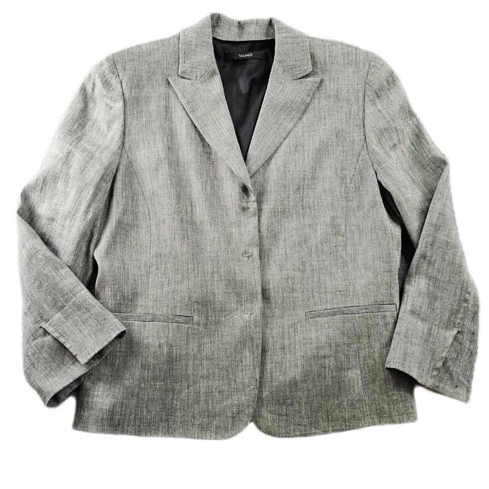 Tahari Blazer Jacket Women S Gray Formal Notch Lapel Single Breasted Snap Button
